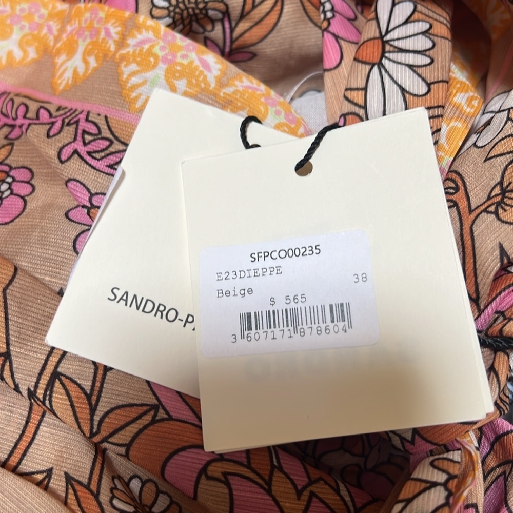 New! Sandro SZ 38/2 women’s naturels Dieppr floral print linen blend jumpsuit. - Picture 6 of 15